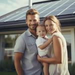 Jong gezin staat voor hun nieuwe woning Jong gezin staat voor hun nieuwe woning