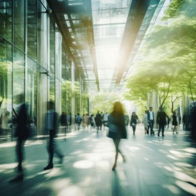 Blurred image of business people walking