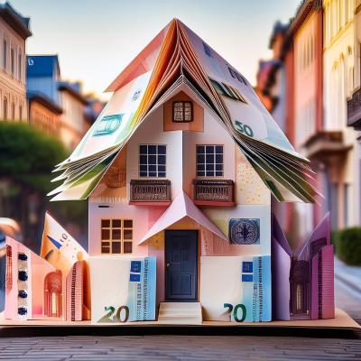 origami house crafted entirely from Euro banknotes