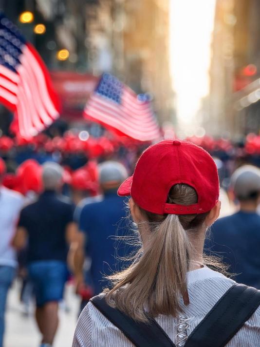 Bussy street in USA with Trump voters