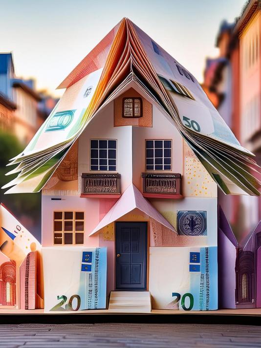 origami house crafted entirely from Euro banknotes